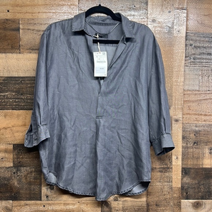 NWT Zara Charcoal Gray 3/4‎ sleeves Top Blouse Women's Size Small Retails 49.90